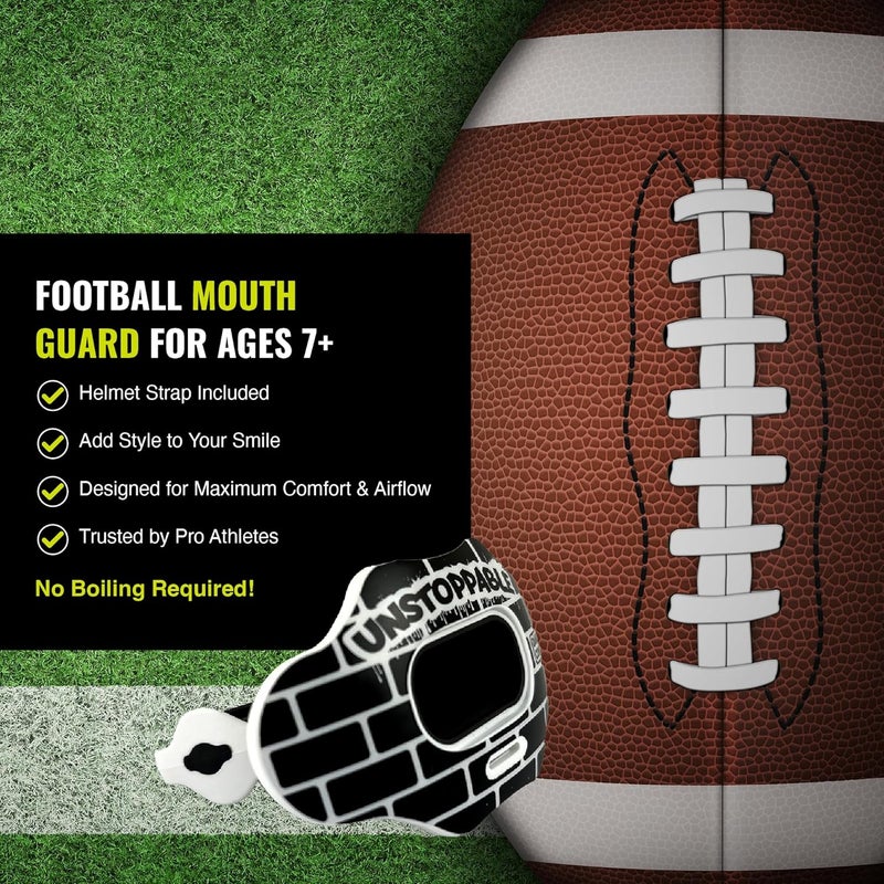 DAMAGE CONTROL Youth Football Mouth Guard – Breathable No Boil Mouthpiece, Protects Lips & Teeth, Works with Braces, Includes Helmet Strap – Sports Gear & Accessories (Unstoppable) - Image 4